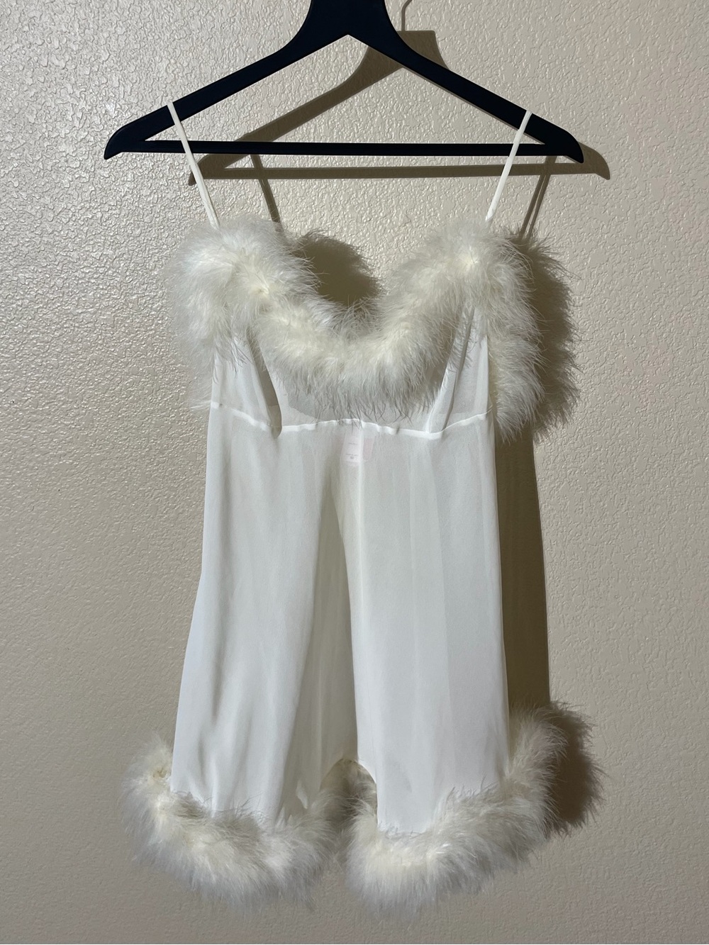 Y2K Victoria's Secret Ivory Feather-Trim Sheer Chemise